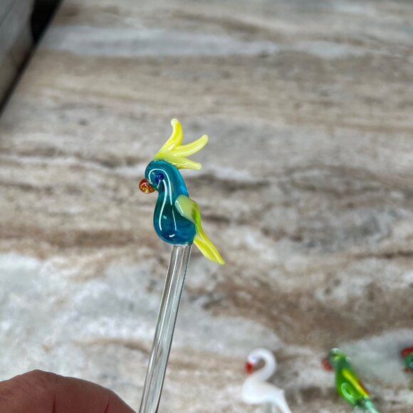 Glass Stir Sticks Bird Designs Unique Set Of 4 Cocktail Swizzle Stick Barware - Picture 2 of 12